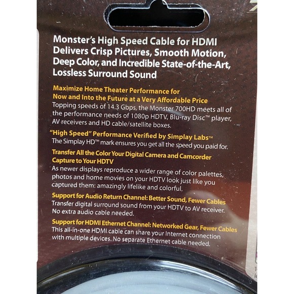 Monster HDMI Cable 700hd 4m Gray 13ft Video & Audio New In Package HD TV - Picture 8 of 9